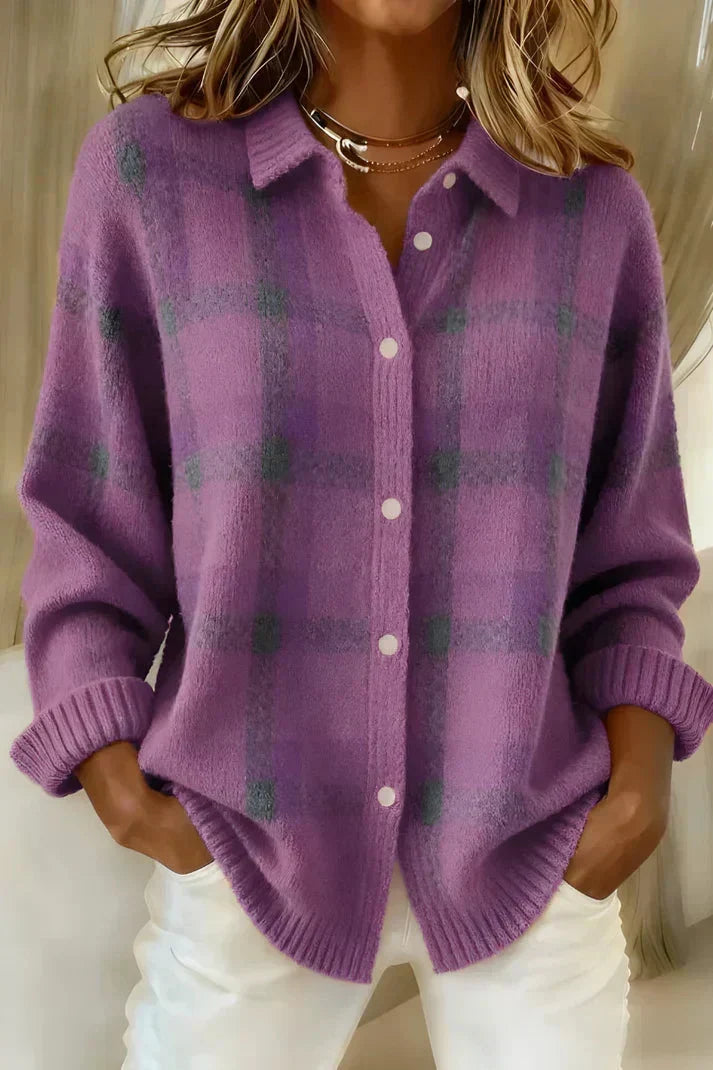 Haley Cozy Plaid Knit Cardigan